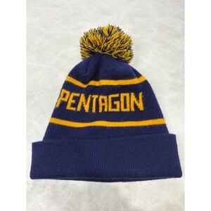 Pentagon Anteaters Beanie Navy Blue Yellow Pom Pom Knit Cuffed Stocking Cap Hat